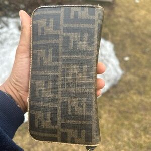Fendi Tan and Black Logo Wallet